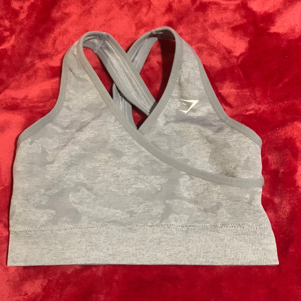 Small gymshark sports bra, grey camo pattern